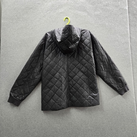 Eileen Fisher Women Jacket XL Black Quilted Hooded Organic Cotton - Picture 8 of 8